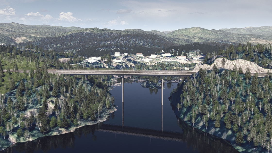 Tisjø. Illustrasjon forslag til reguleringsplan E18 Kragerø - Bamble