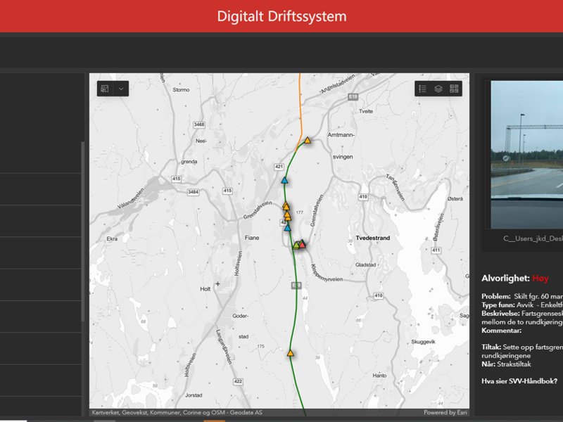 Skjermbilde fra vårt digitale system for drift av veiene